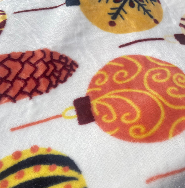 White Orange Christmas Holiday Plush Soft Throw Blanket