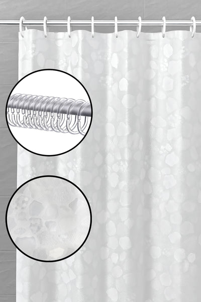 Clear Stones Pebbles Geometric Glam luxury Vinyl Shower Curtain With 12 Plastic Curtain Hooks - 71" x 71"