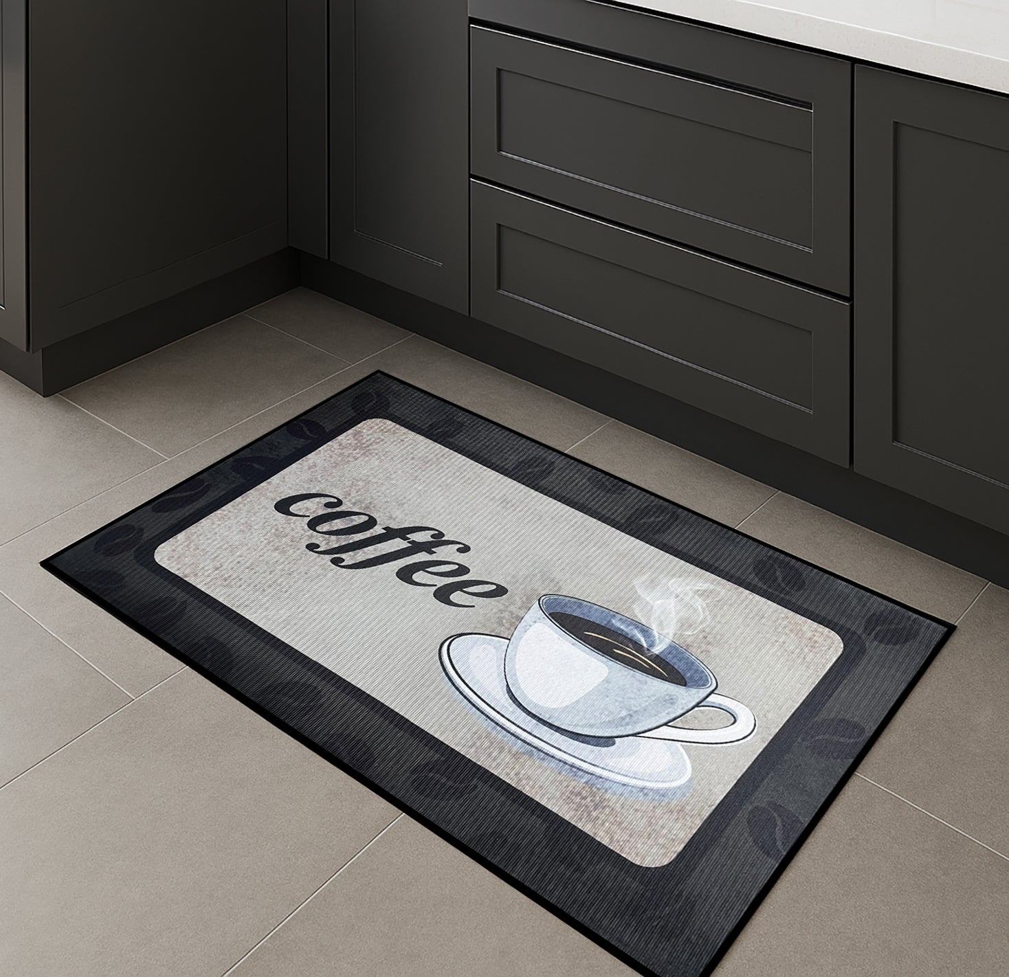 17" x 28" - Black Coffee Modern Non-Slip Washable Low Pile Kitchen Mat