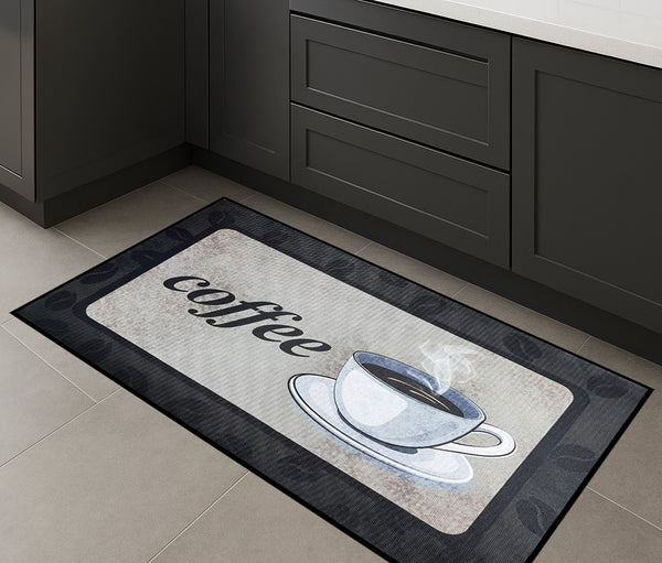 36" x 19" - Black Coffee Modern Non-Slip Washable Low Pile Kitchen Mat
