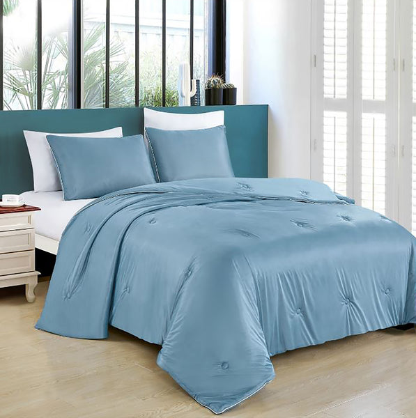 3 Piece Light Blue Super Soft Solid Cooling Technology Comforter Bedding Set