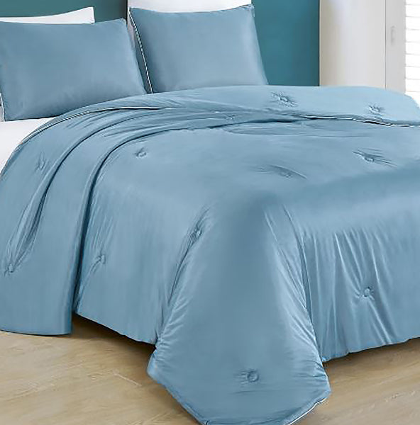 3 Piece Light Blue Super Soft Solid Cooling Technology Comforter Bedding Set