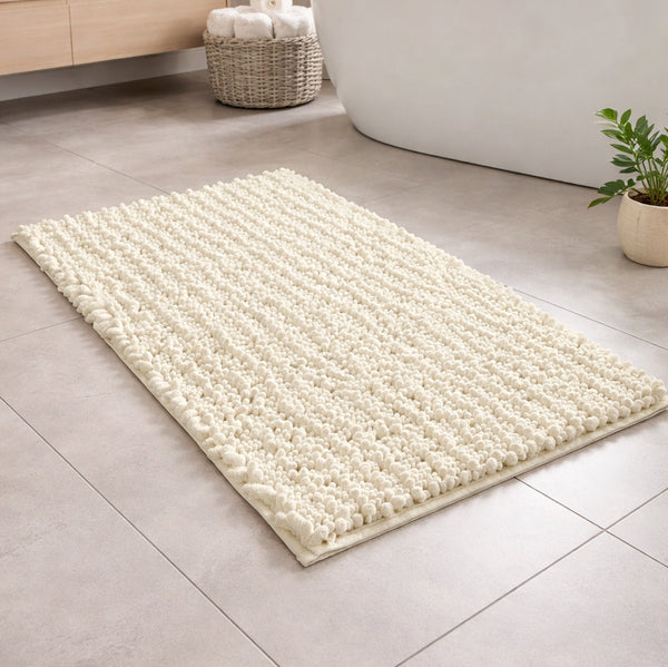 24"x16" - Cream Soft Cozy Plush Chenille Bath Mat Bathroom Rug