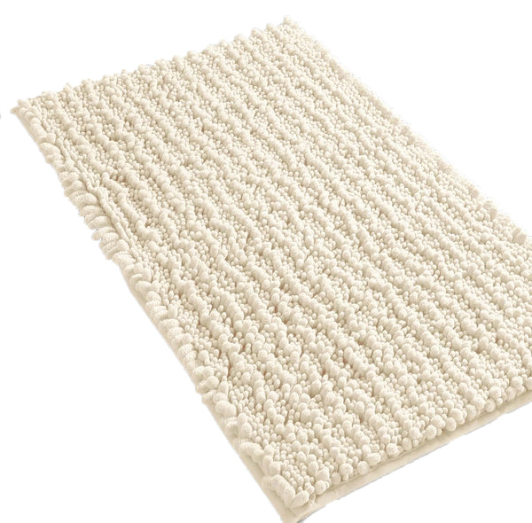 2 Piece Set Cream Soft Cozy Plush Chenille Bath Mat Bathroom Rug
