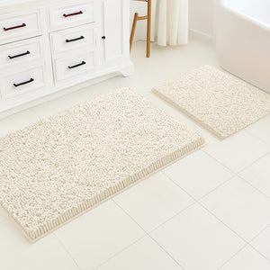 Extra Large 2 Piece Set Cream Soft Cozy Plush Chenille Bath Mat Bathroom Rug