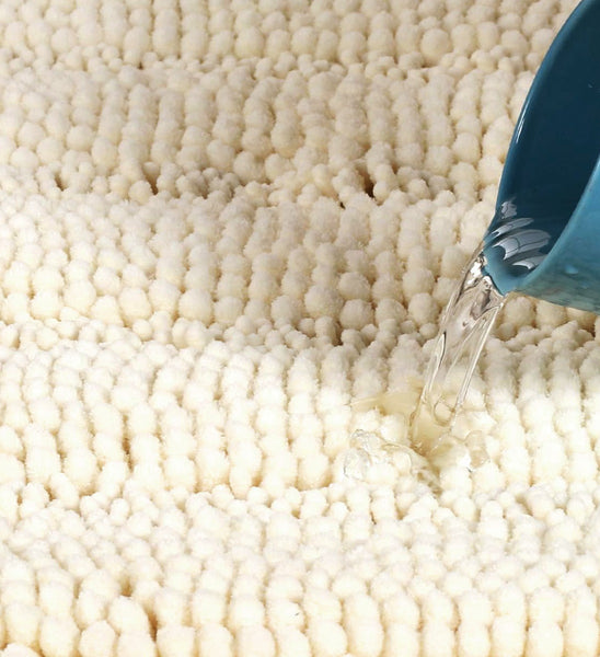 2 Piece Set Cream Soft Cozy Plush Chenille Bath Mat Bathroom Rug