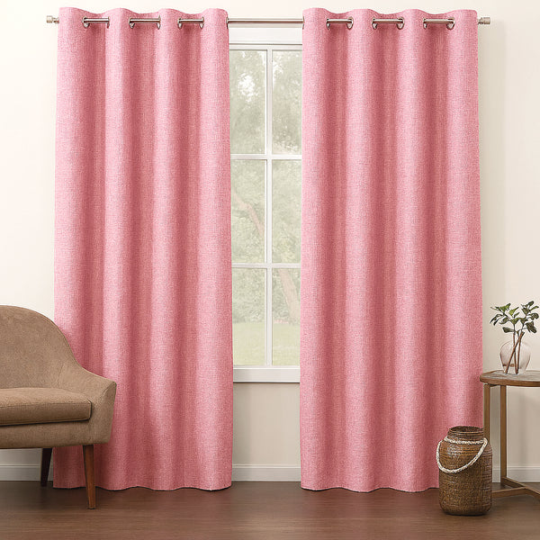 108" Long - 2 Piece Dusty Pink Solid Silky Geometric Embossed Blackout Grommet Window Curtain Panel Set