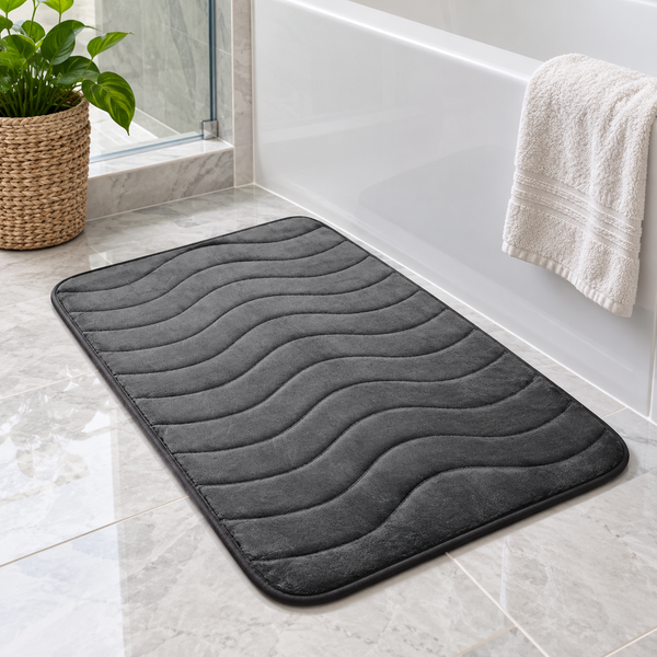 Set of 2 Dark Grey Memory Foam Soft Comfortable Ultra Absorbent Non-Slip Bath Mat