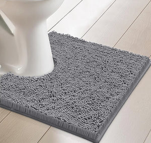 Dark Grey Soft Cozy Plush Chenille Contour Bath Mat Bathroom Rug