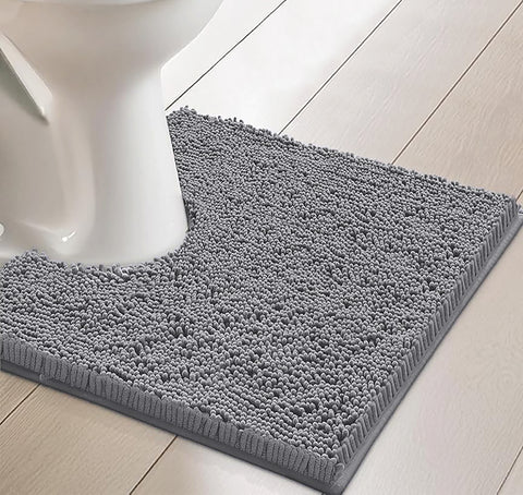 Dark Grey Soft Cozy Plush Chenille Contour Bath Mat Bathroom Rug