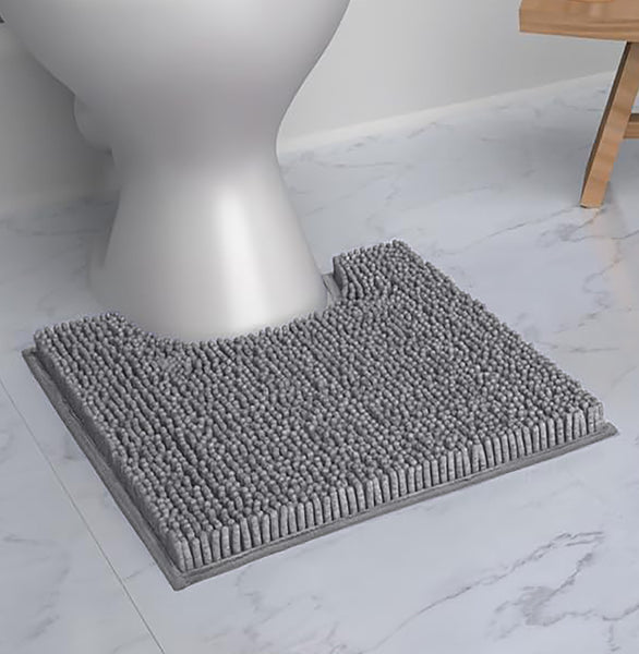 Dark Grey Soft Cozy Plush Chenille Contour Bath Mat Bathroom Rug