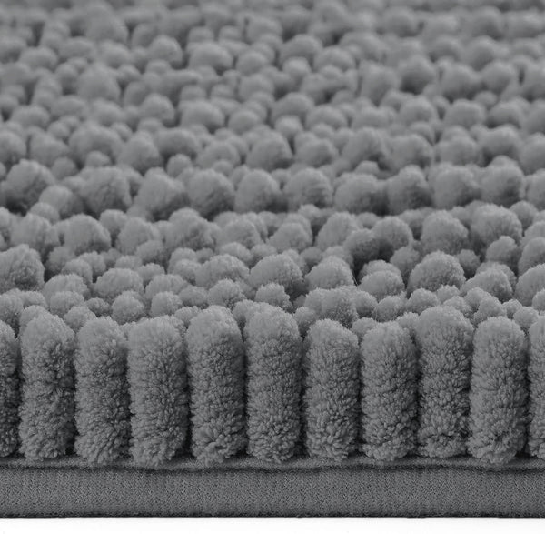 Dark Grey Soft Cozy Plush Chenille Contour Bath Mat Bathroom Rug