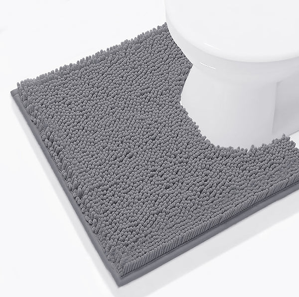 Dark Grey Soft Cozy Plush Chenille Contour Bath Mat Bathroom Rug