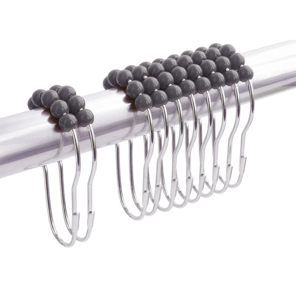 72" x 72" - Black White Geometric Fabric Textured Glam luxury Shower Curtain With 12 Metal Roller Ball Hooks