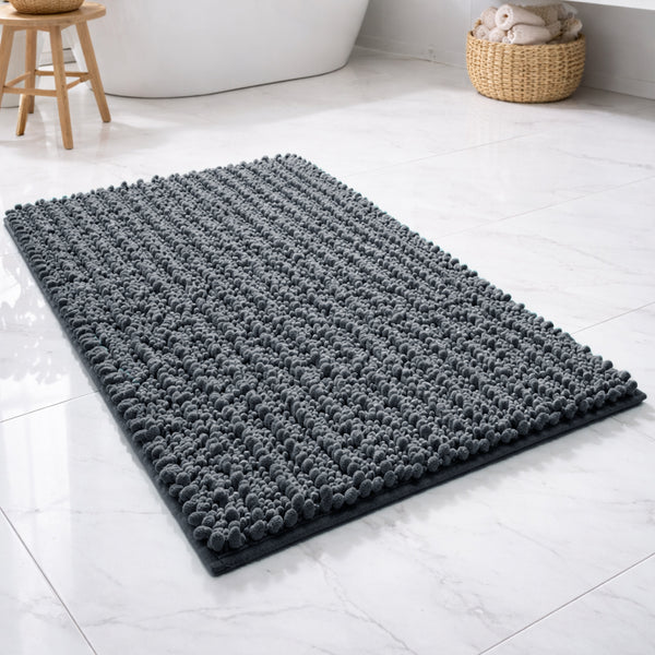 24"x16" - Dark Grey Soft Cozy Plush Chenille Bath Mat Bathroom Rug