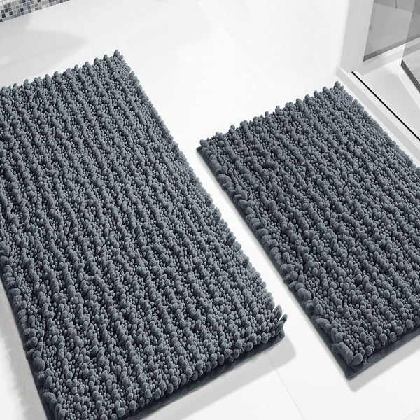 2 Piece Set Dark Grey Soft Cozy Plush Chenille Bath Mat Bathroom Rug