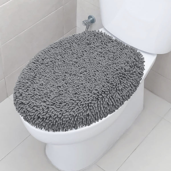 18"x18" - Dark Grey Soft Cozy Plush Chenille Toilet Seat Cover