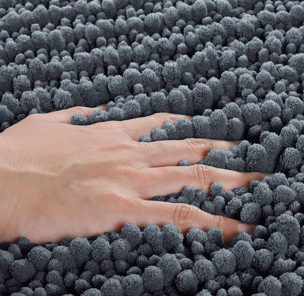 2 Piece Set Dark Grey Soft Cozy Plush Chenille Bath Mat Bathroom Rug
