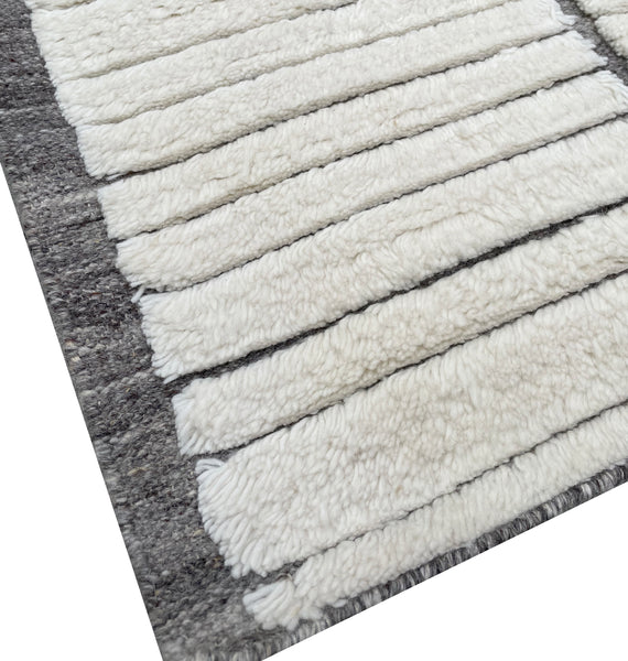 Soft Plush Beige Ivory Grey Moroccan Handmade Hand-Knotted New Zealand Wool Natural Area Rug