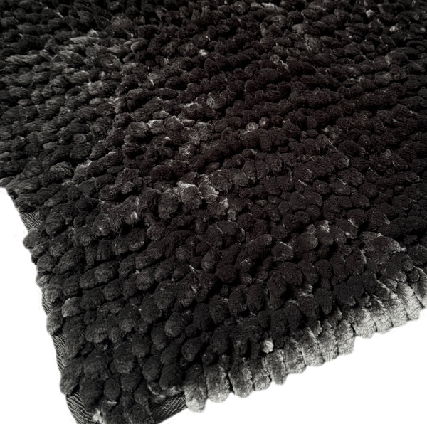 Dark Grey Plush Thick Chenille Bath Mat with Floral Shower Curtain & Hooks - 15 Piece Set
