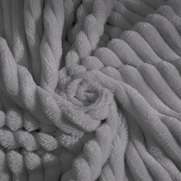King Size Dark Grey Ultra Soft Cozy Textured Fluffy Plush Ribbed Faux Fur Bed Blanket