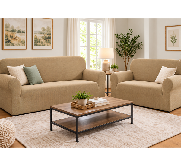 Gold 2-Piece Set Slipcover Sofa & Loveseat Cover Protector 4-Way Stretch Elastic