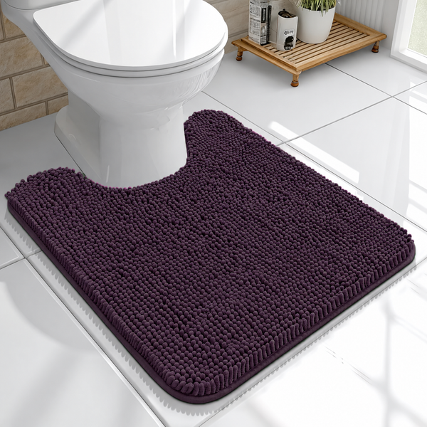 Plum Purple Soft Cozy Plush Chenille Contour Bath Mat Bathroom Rug