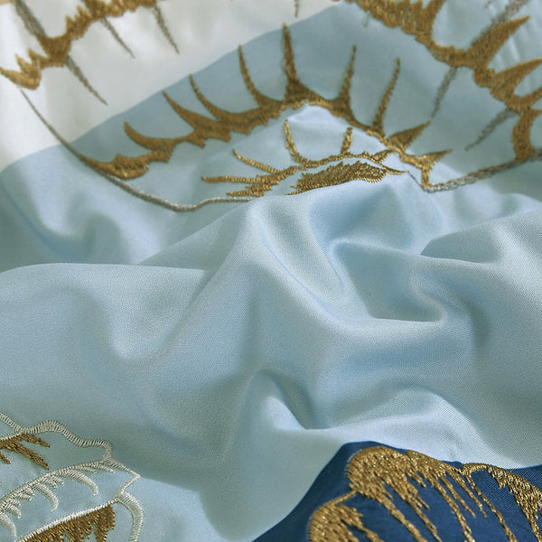 7 Piece Coastal Blue Beige Modern Comforter Set Soft Bedding