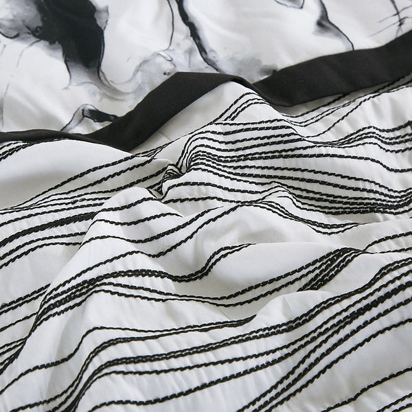 7 Piece Black White Abstract Modern Comforter Set Soft Bedding