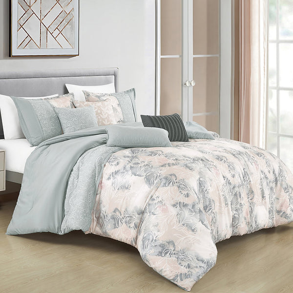 7 Piece Floral Modern Comforter Set Soft Bedding