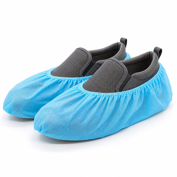 Blue Non-Woven Anti-Slip Durable Water Resistant Disposable Shoe Covers - 100 Pieces