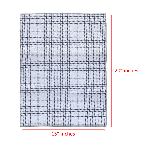 (Pack of 6) Reversible White Grey Plaid Large Soft Highly Absorbent Washable Dish Drying Mat - 20"x15"