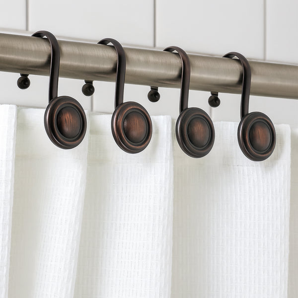 12 Piece Set - Bronze Heavy Duty Shower Button Curtain Hooks Rings Rustproof Metal