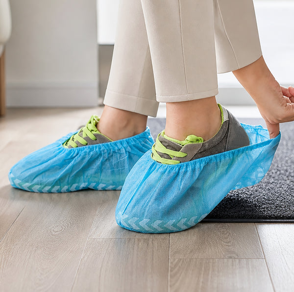 Blue Non-Woven Anti-Slip Durable Water Resistant Disposable Shoe Covers - 100 Pieces