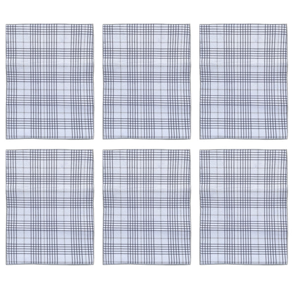 (Pack of 6) Reversible White Grey Plaid Large Soft Highly Absorbent Washable Dish Drying Mat - 20"x15"
