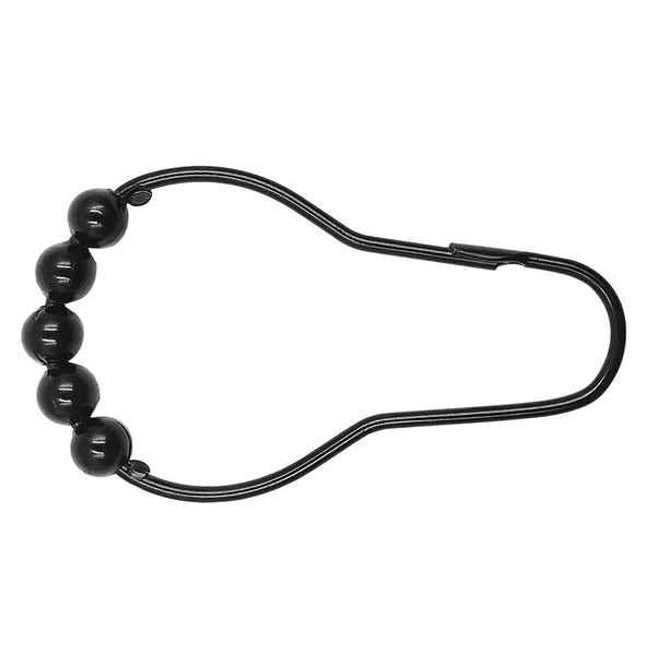 12 Piece Set - Matte Black Heavy Duty Shower Curtain Hooks Rings Rustproof Metal