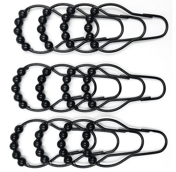 12 Piece Set - Matte Black Heavy Duty Shower Curtain Hooks Rings Rustproof Metal