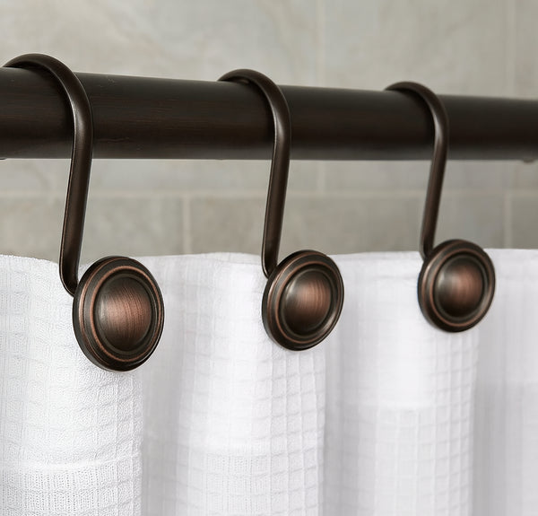 12 Piece Set - Bronze Heavy Duty Shower Button Curtain Hooks Rings Rustproof Metal