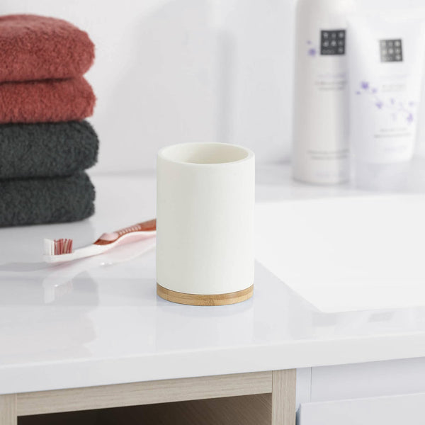 White Beige Bamboo Diatomite Toothbrush Holder - 2 Pack