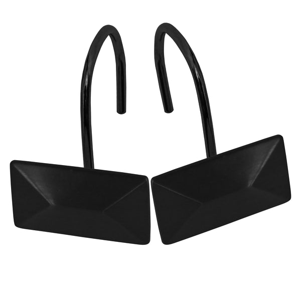 12 Piece Set - Matte Black Heavy Duty Shower Rectangle Curtain Hooks Rings Rustproof Metal