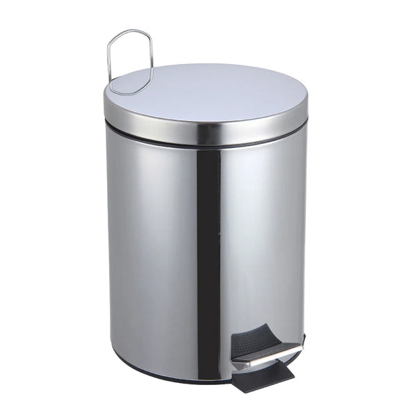 10.5" Tall Chrome Stainless Steel Step Garbage Can with Removable Inner Bucket, Soft-Close Metal Waste Basket with Foot Pedal