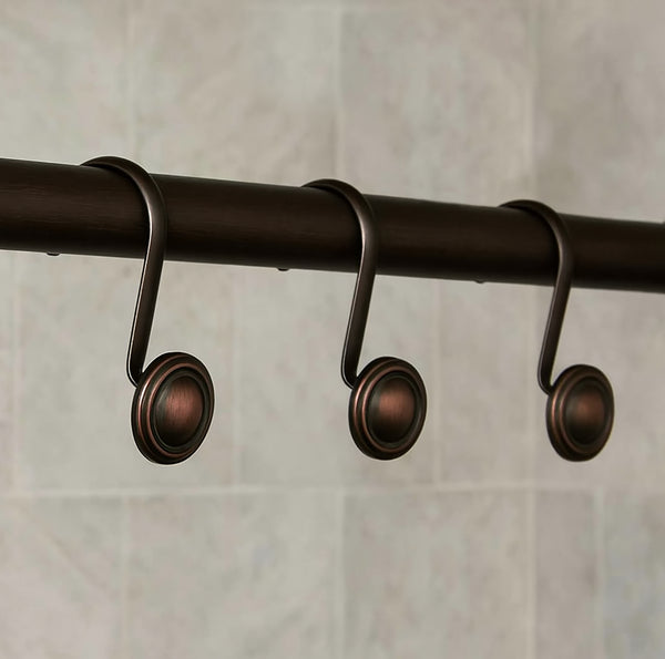 12 Piece Set - Bronze Heavy Duty Shower Button Curtain Hooks Rings Rustproof Metal