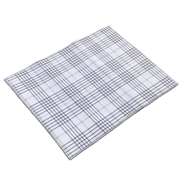 (Pack of 6) Reversible White Grey Plaid Large Soft Highly Absorbent Washable Dish Drying Mat - 20"x15"