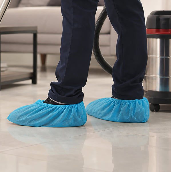 Blue Non-Woven Anti-Slip Durable Water Resistant Disposable Shoe Covers - 100 Pieces