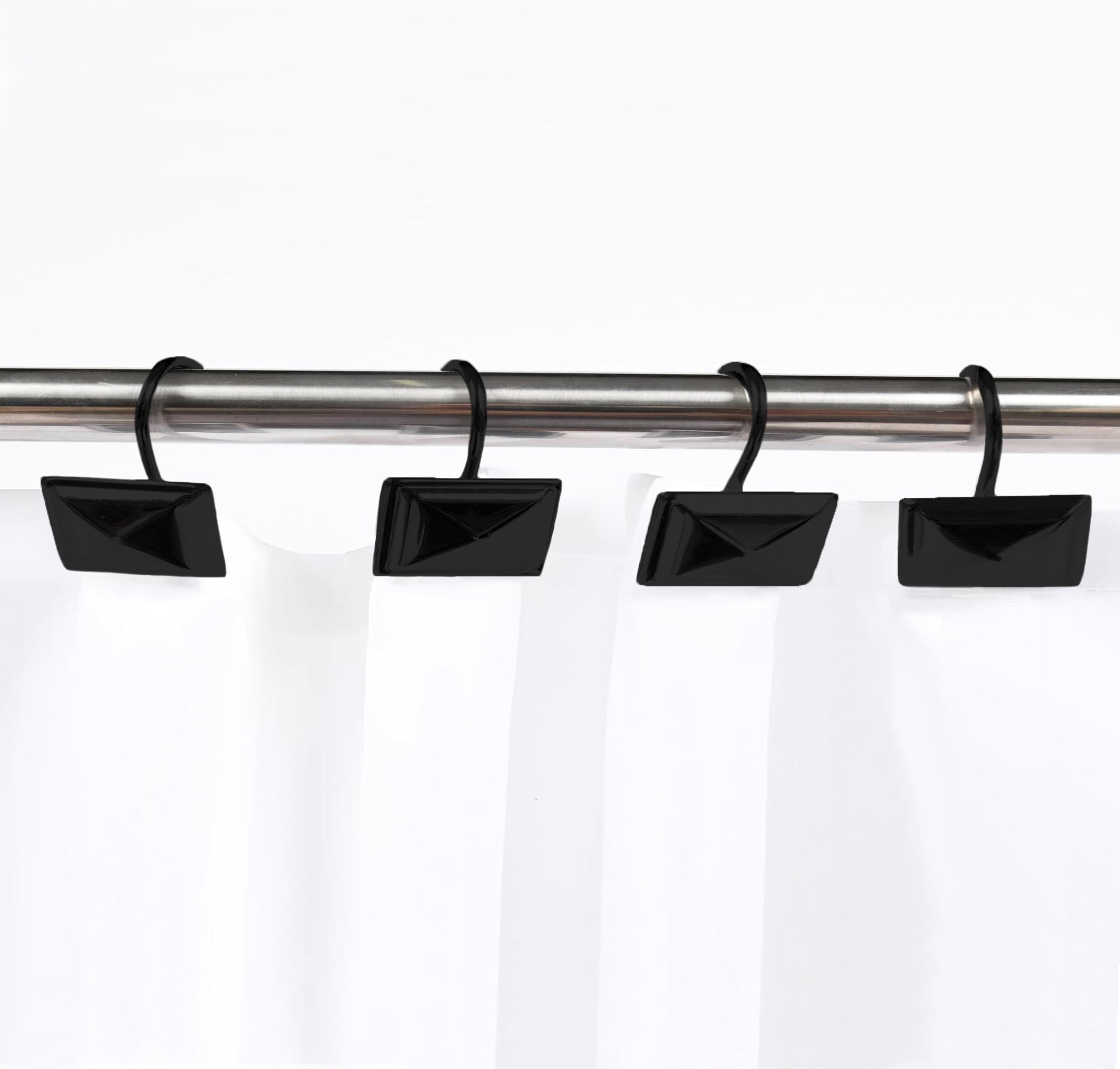 12 Piece Set - Matte Black Heavy Duty Shower Rectangle Curtain Hooks Rings Rustproof Metal