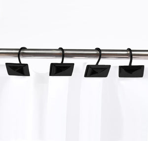 12 Piece Set - Matte Black Heavy Duty Shower Rectangle Curtain Hooks Rings Rustproof Metal