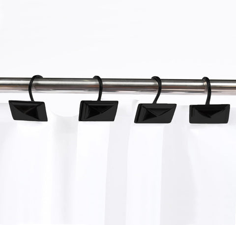 12 Piece Set - Matte Black Heavy Duty Shower Rectangle Curtain Hooks Rings Rustproof Metal