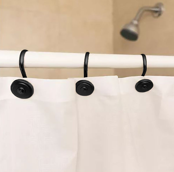12 Piece Set - Matte Black Heavy Duty Shower Button Curtain Hooks Rings Rustproof Metal