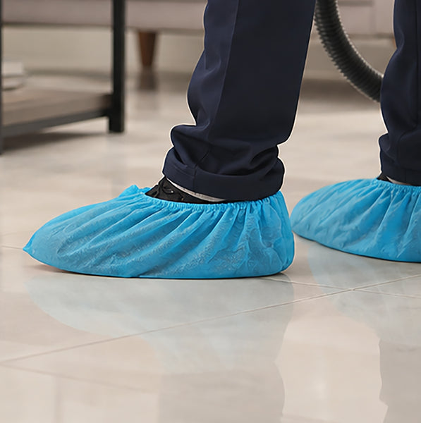 Blue Non-Woven Anti-Slip Durable Water Resistant Disposable Shoe Covers - 100 Pieces