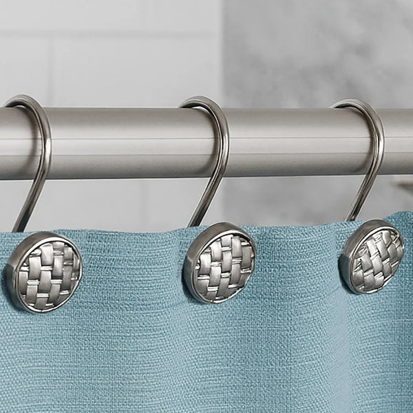 12 Piece Set - Silver Heavy Duty Shower Button Curtain Hooks Rings Rustproof Metal